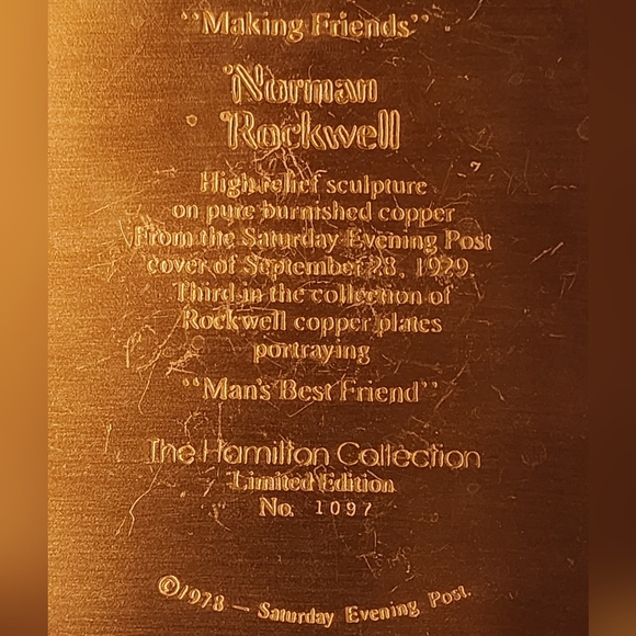 Norman Rockwell Making Friends Copper Plate 1978 Hamilton Vintage Dog Decor - Picture 4 of 4